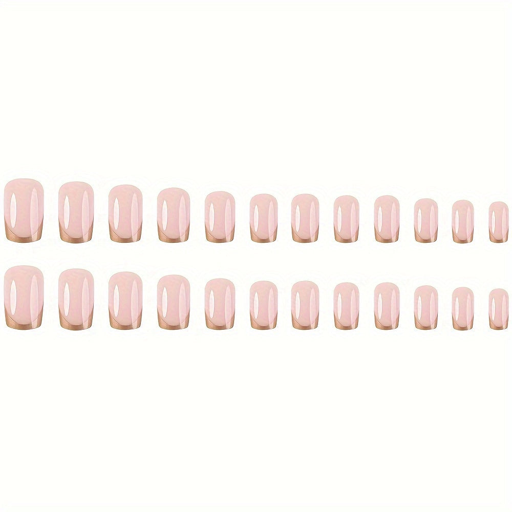 Chic Golden-Edged French Tip Press-On Nails - Medium Ballet Shape Glossy Finish Gradient/Solid Color Options For Women Image 3