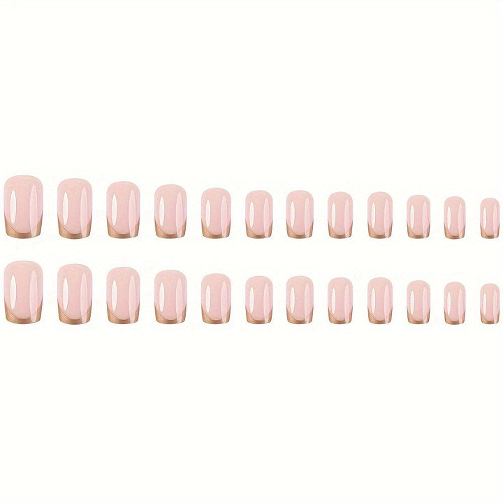 Chic Golden-Edged French Tip Press-On Nails - Medium Ballet Shape Glossy Finish Gradient/Solid Color Options For Women Image 3