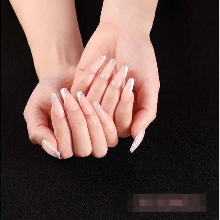 fakenails Presson Fakenails Crystal Diamond Butteryfly Extra Long Coffin French Nude Fake Nails Press On Image 1