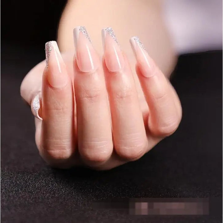 fakenails Presson Fakenails Crystal Diamond Butteryfly Extra Long Coffin French Nude Fake Nails Press On Image 3