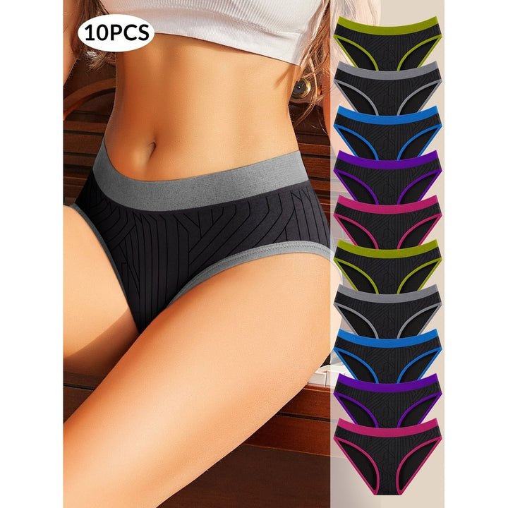 10pcs Contrast Binding Briefs Hot Comfy and Breathable Intimates Panties Womens Lingerie and Underwear Image 1