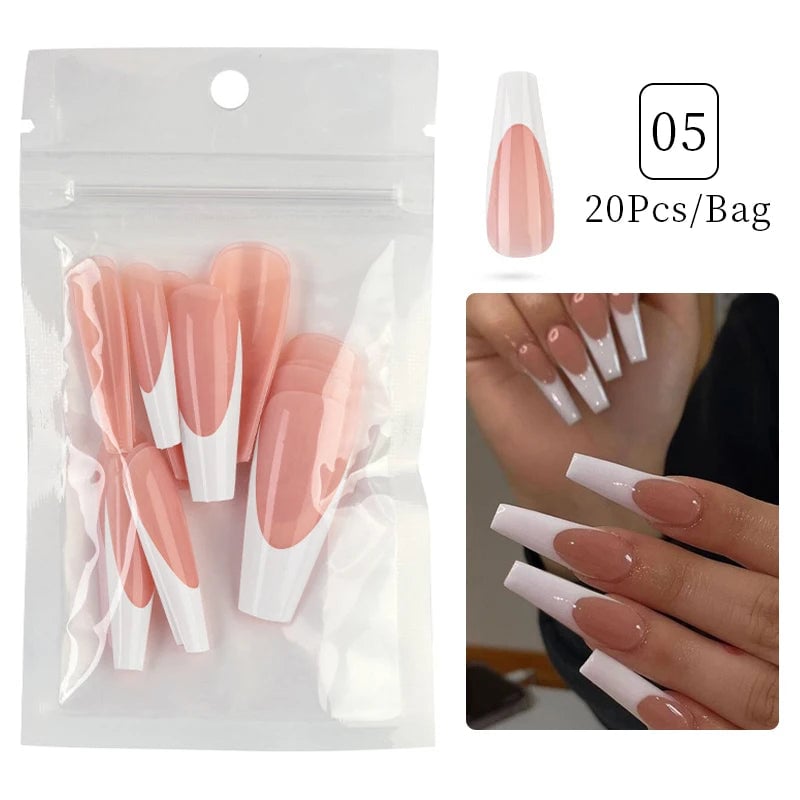 24pcs Sweet Summer Fake Nails Patches Pink Glitter Nude Press on Nails Women Wearable Nail Art Stickers Full Finished Image 2