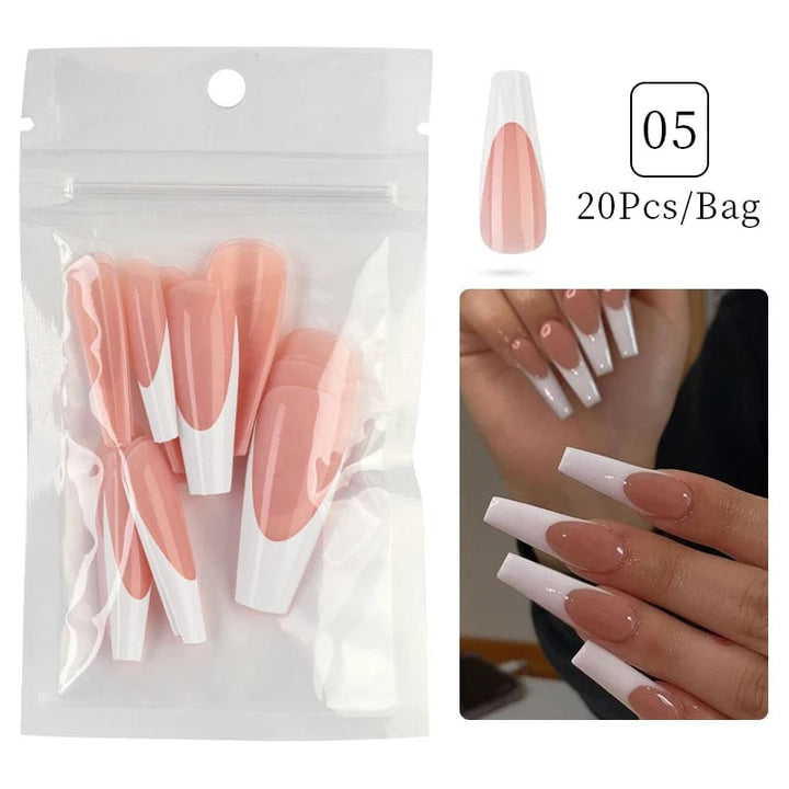 24pcs Sweet Summer Fake Nails Patches Pink Glitter Nude Press on Nails Women Wearable Nail Art Stickers Full Finished Image 2