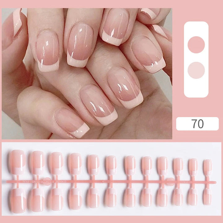 24pcs Sweet Summer Fake Nails Patches Pink Glitter Nude Press on Nails Women Wearable Nail Art Stickers Full Finished Image 4