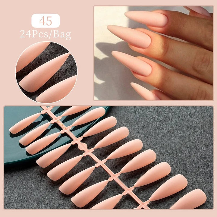 24pcs Sweet Summer Fake Nails Patches Pink Glitter Nude Press on Nails Women Wearable Nail Art Stickers Full Finished Image 6