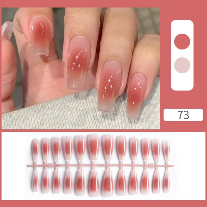 24pcs Sweet Summer Fake Nails Patches Pink Glitter Nude Press on Nails Women Wearable Nail Art Stickers Full Finished Image 7