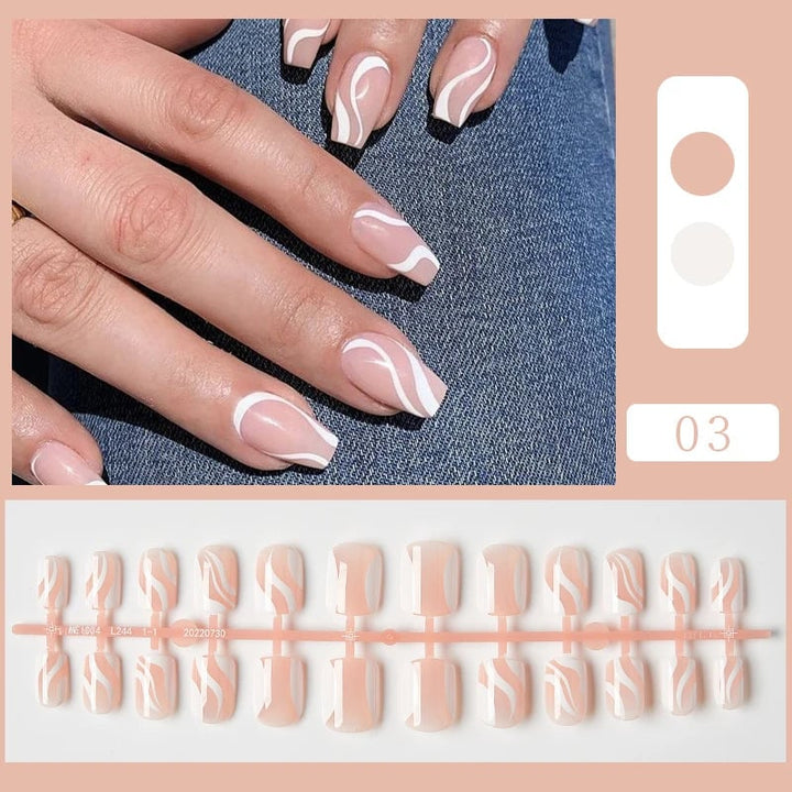 24pcs Sweet Summer Fake Nails Patches Pink Glitter Nude Press on Nails Women Wearable Nail Art Stickers Full Finished Image 10