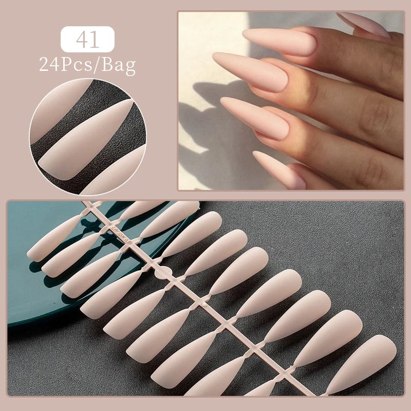 24pcs Sweet Summer Fake Nails Patches Pink Glitter Nude Press on Nails Women Wearable Nail Art Stickers Full Finished Image 11