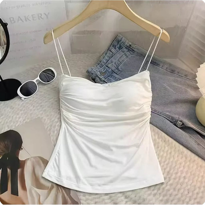 Chic and Sleek: Womens Korean-Style Sleeveless Fitted Camisole Tank Top in Classic White Image 7