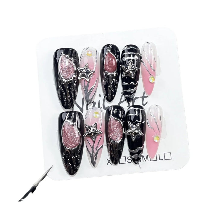 European and American Hot Girls Handmade Nail Art Presson Nails Airbrush Blush Mid-Length Flash Wearable False Nail Tips Image 3