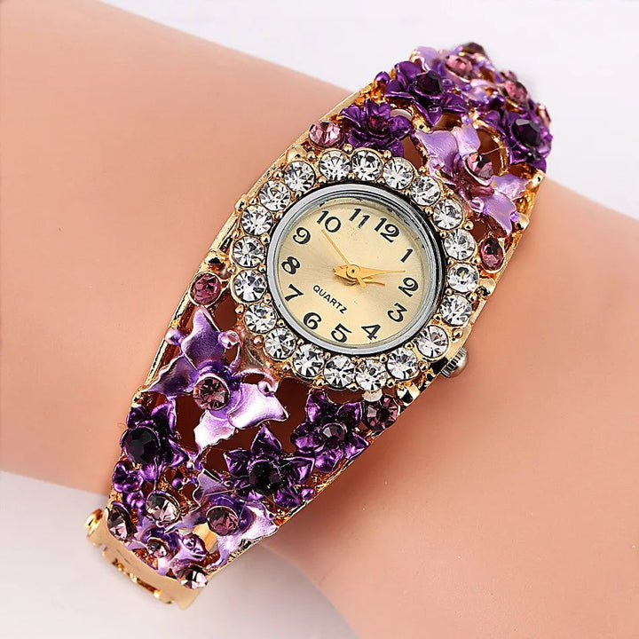 Fashion Flower Womens Bangle Watches Luxury Stainless Steel Rhinestone Quartz Watch Women Vintage Elegant Ladies Image 1