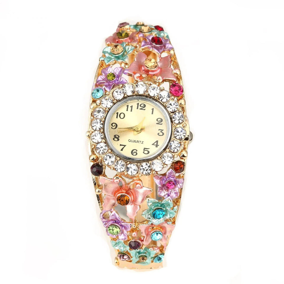 Fashion Flower Womens Bangle Watches Luxury Stainless Steel Rhinestone Quartz Watch Women Vintage Elegant Ladies Image 2