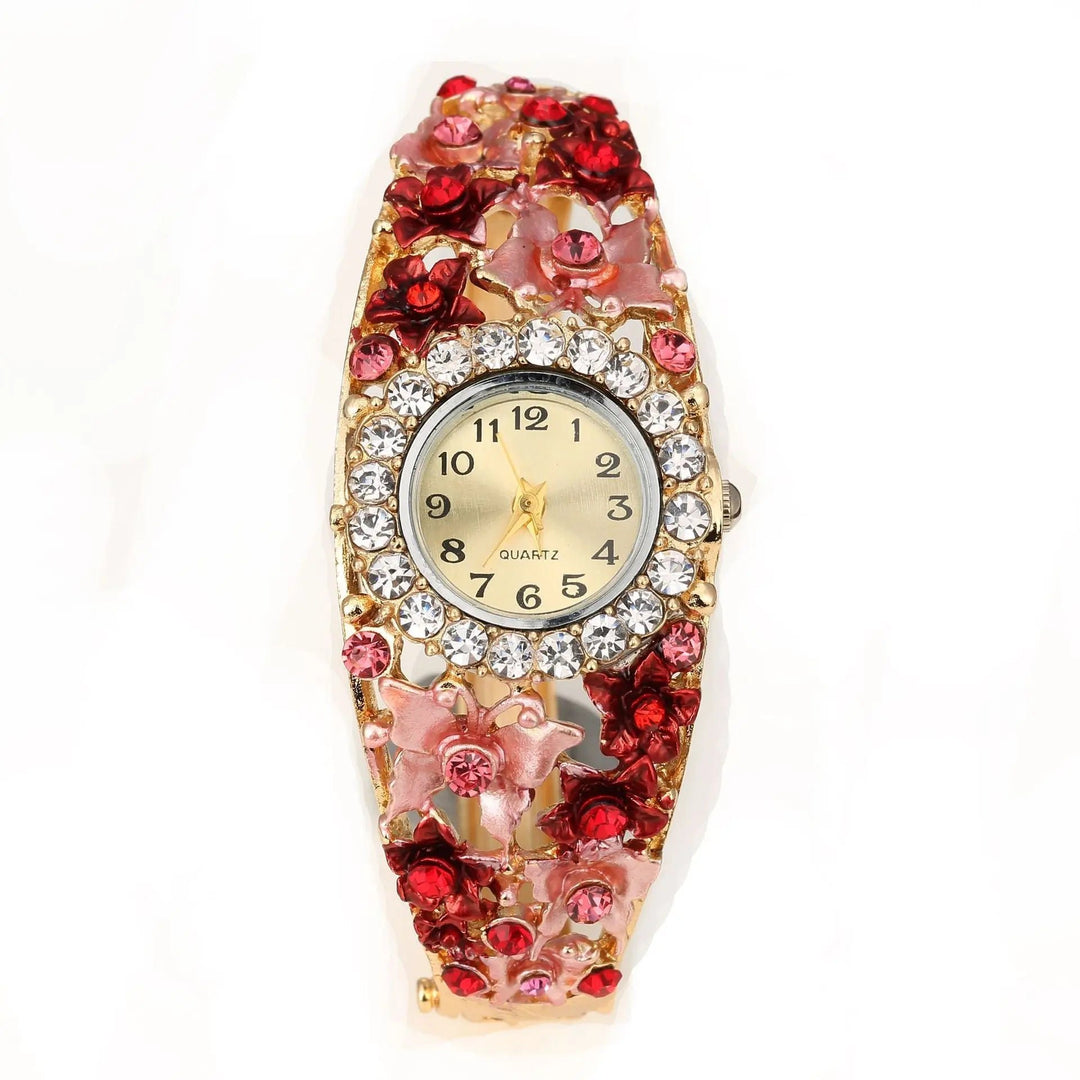 Fashion Flower Womens Bangle Watches Luxury Stainless Steel Rhinestone Quartz Watch Women Vintage Elegant Ladies Image 4