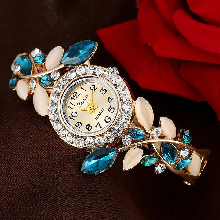 Fashion Flower Womens Bangle Watches Luxury Stainless Steel Rhinestone Quartz Watch Women Vintage Elegant Ladies Image 7