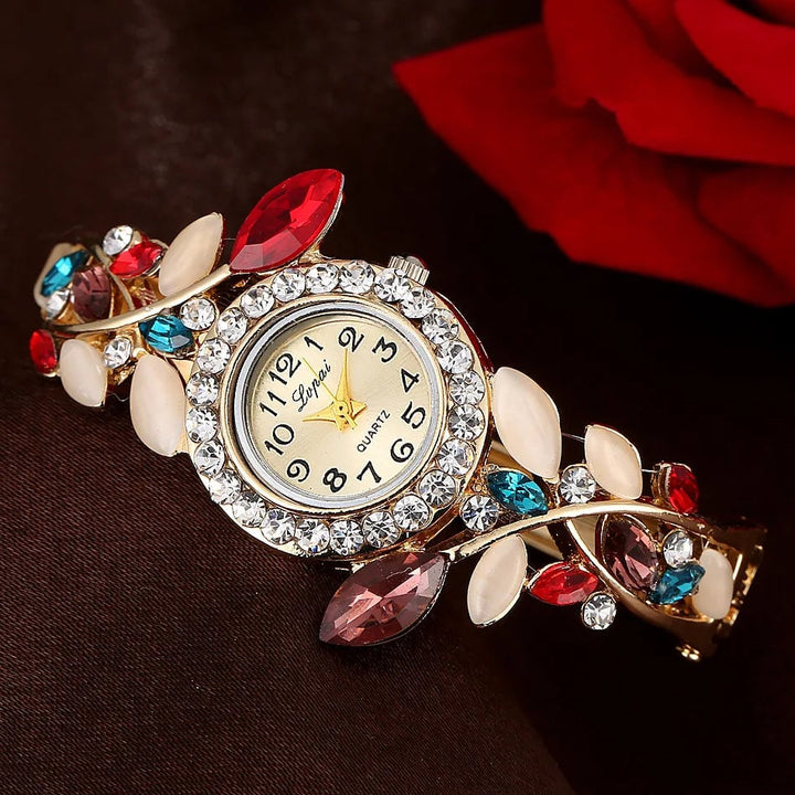 Fashion Flower Womens Bangle Watches Luxury Stainless Steel Rhinestone Quartz Watch Women Vintage Elegant Ladies Image 1