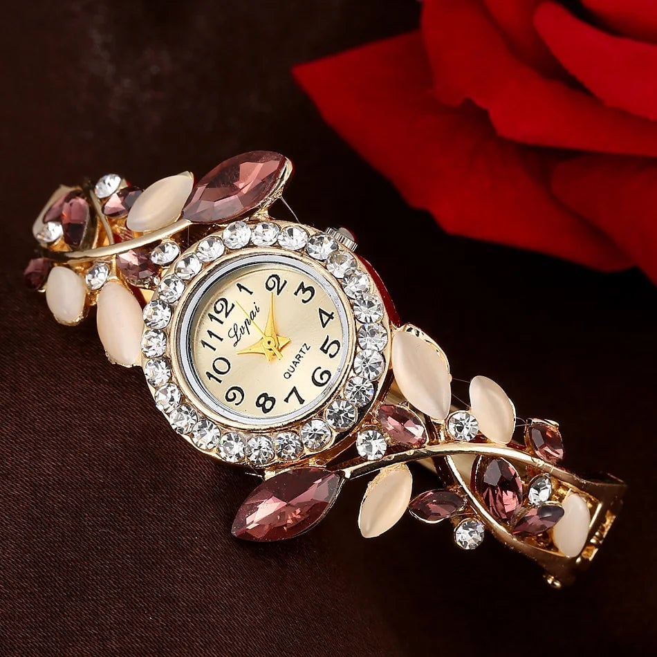 Fashion Flower Womens Bangle Watches Luxury Stainless Steel Rhinestone Quartz Watch Women Vintage Elegant Ladies Image 9