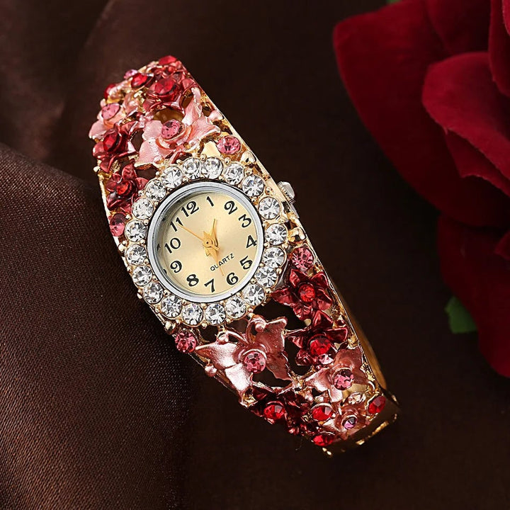 Fashion Flower Womens Bangle Watches Luxury Stainless Steel Rhinestone Quartz Watch Women Vintage Elegant Ladies Image 12