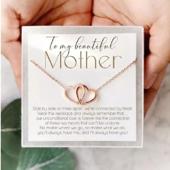 To My Beautiful Mother Two Hearts Pendant Necklace Image 1