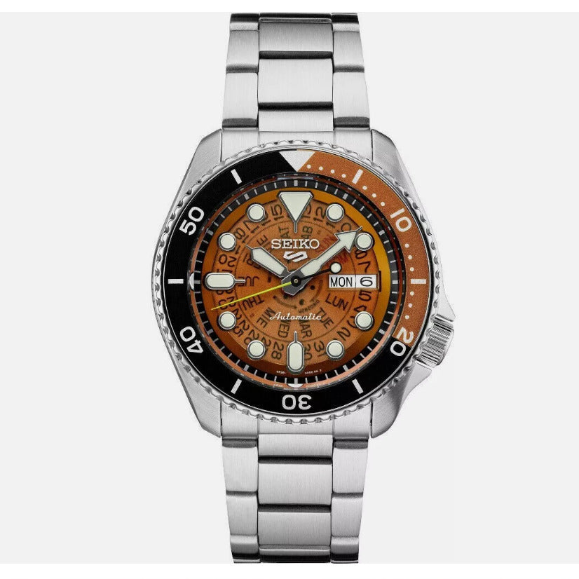 Seiko 5 Sports SRPJ47 Mens 42.5mm Automatic Watch - Orange/Stainless Image 1