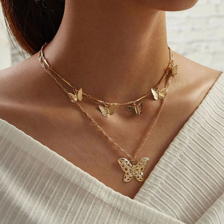 Gold Plated Butterfly Multilayer Necklace Image 2