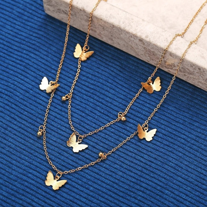 Gold Plated Butterfly Multilayer Necklace Image 4