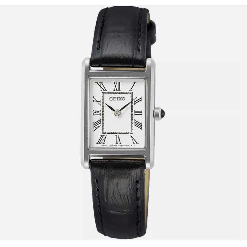 Seiko Quartz White Dial Black Leather Ladies Watch SWR053 Image 1