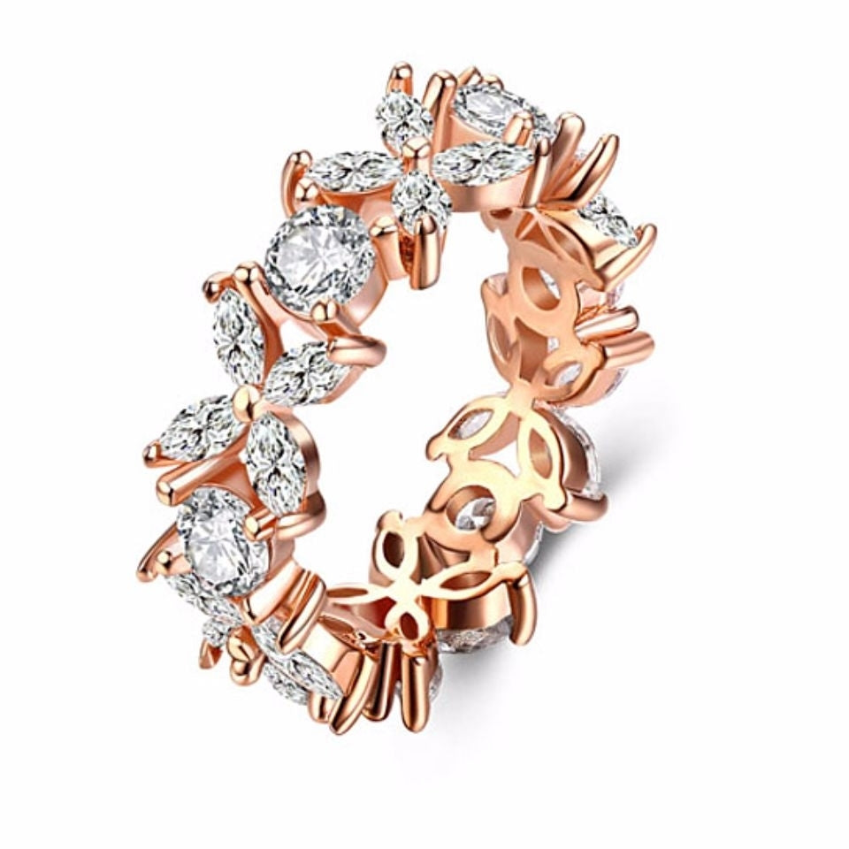 Dazzling Crystal Flower Ring in 18K Rose Gold Plated Image 4