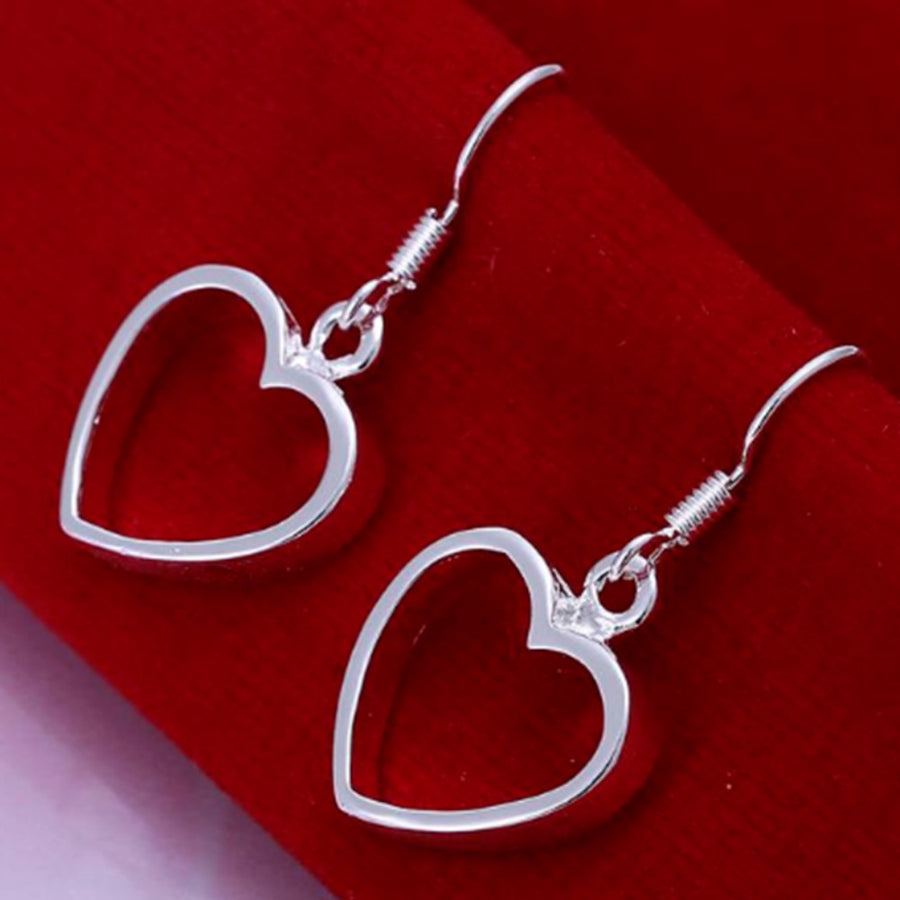 925 Sterling Silver Hollow Open Heart Drop Dangle Earrings Image 1