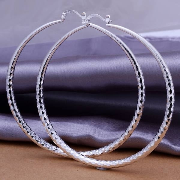 925 Sterling Silver Diamond-Cut Round Hoop Earrings Image 3