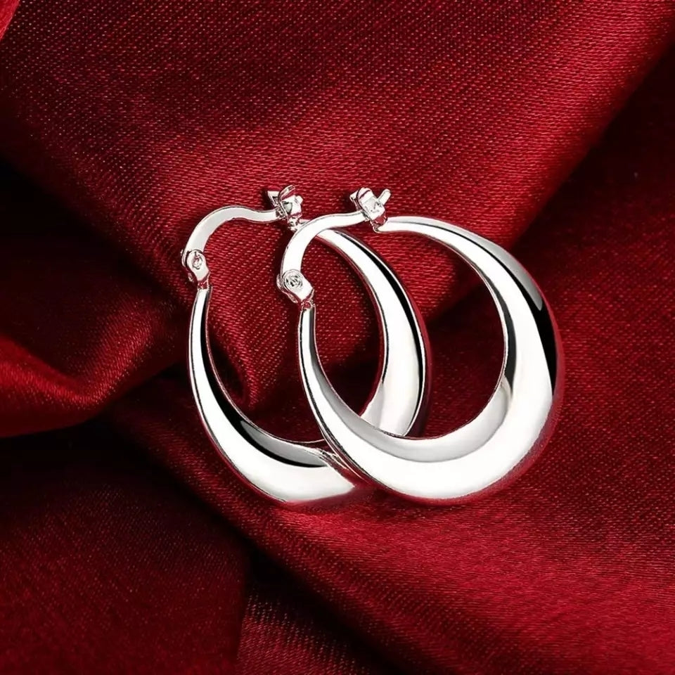 925 Sterling Silver Elegant Round Hoop Earrings Image 2