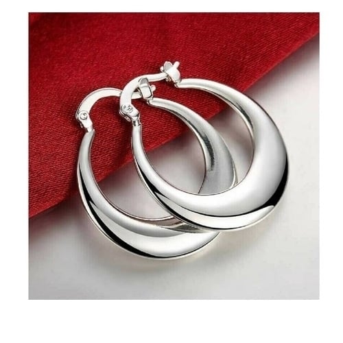 925 Sterling Silver Elegant Round Hoop Earrings Image 1