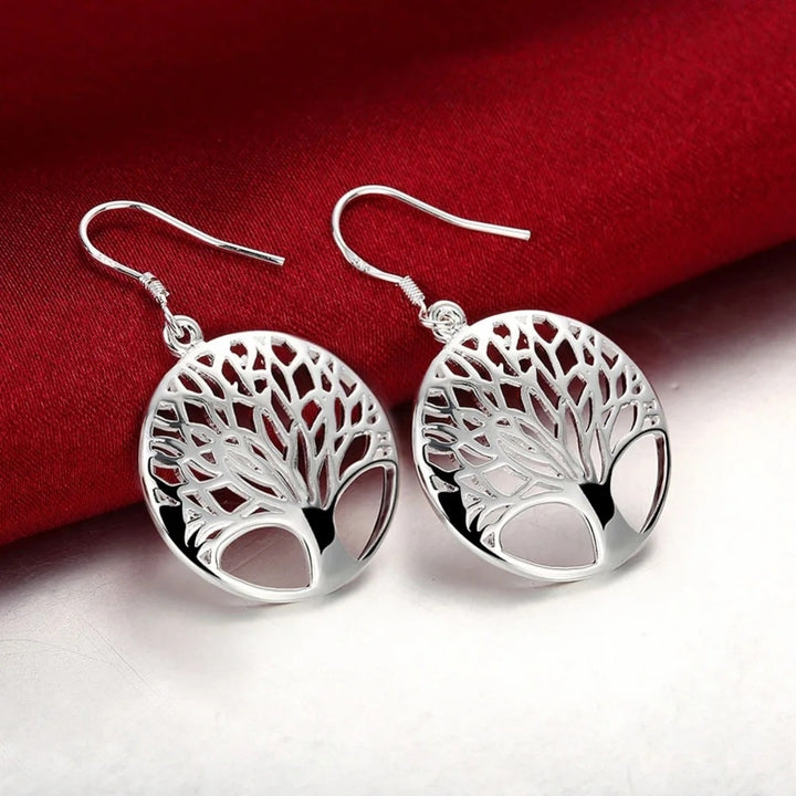 925 Sterling Silver Tree Of Life Dangle Drop Earrings Image 1