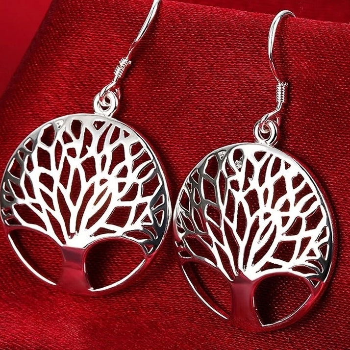 925 Sterling Silver Tree Of Life Dangle Drop Earrings Image 3