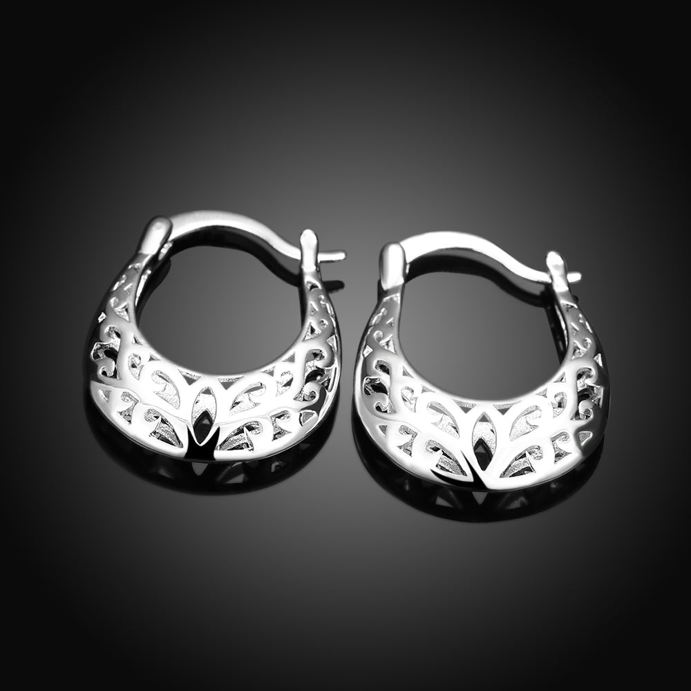 925 Sterling Silver Filigree Oval French Hoop Earrings Image 3