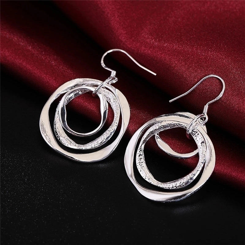 925 Sterling Silver 3 Circles Dangle Hoop Earrings Image 1