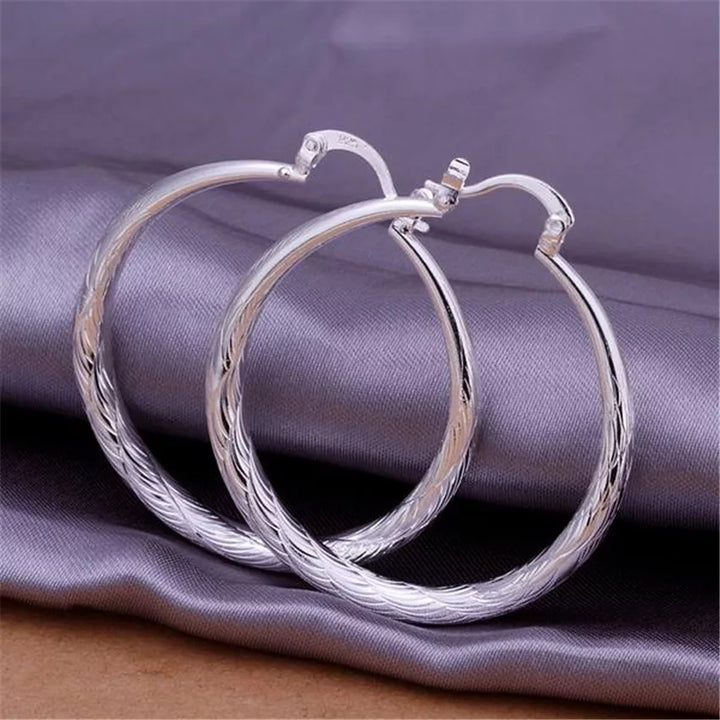 925 Sterling Silver Filigree Round Hoop Earrings Image 2