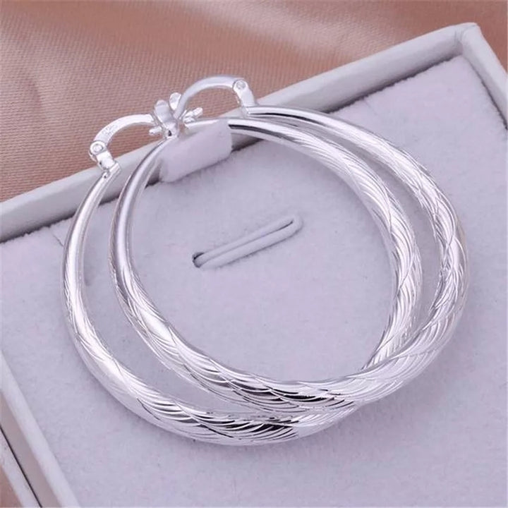 925 Sterling Silver Filigree Round Hoop Earrings Image 1