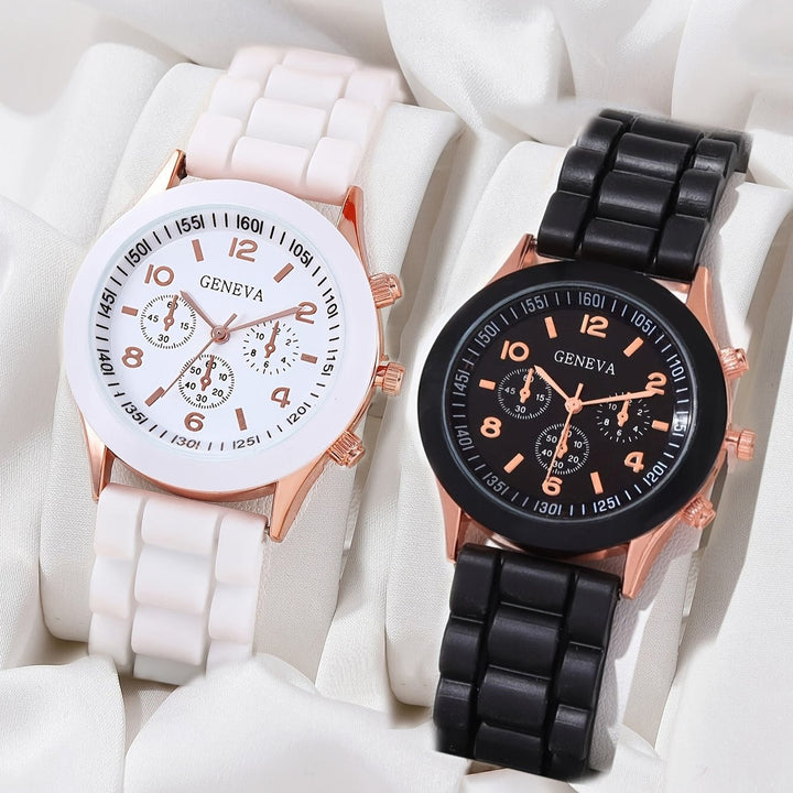 4 Pcs Couples Quartz Watches Silicone Strap Zinc Alloy Pointer Zinc Alloy Dial And Bracelet Jewelry For Women Men Image 3