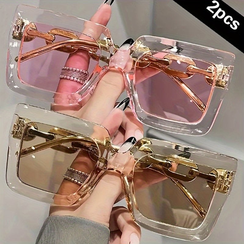 2pcs Luxury Oversized Fashion Glasses For Women Large Frame Square Fashion Shades Anti Glare Glasses For Beach Party Image 2