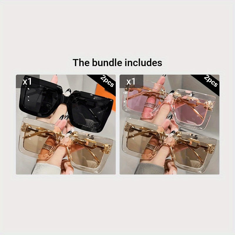 2pcs Luxury Oversized Fashion Glasses For Women Large Frame Square Fashion Shades Anti Glare Glasses For Beach Party Image 6