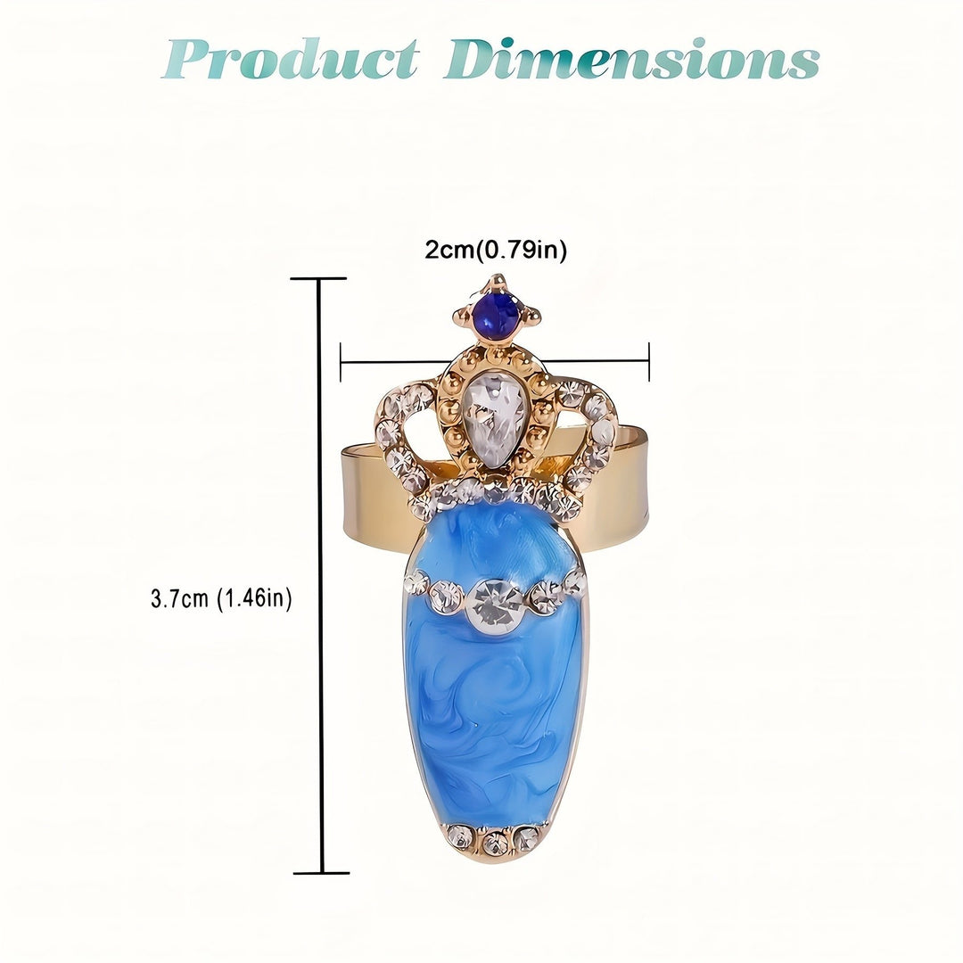 12 Noble luxury womens nail rings decorated with tip nail art Charm Crown flower crystal Rhinestone nail rings Image 6