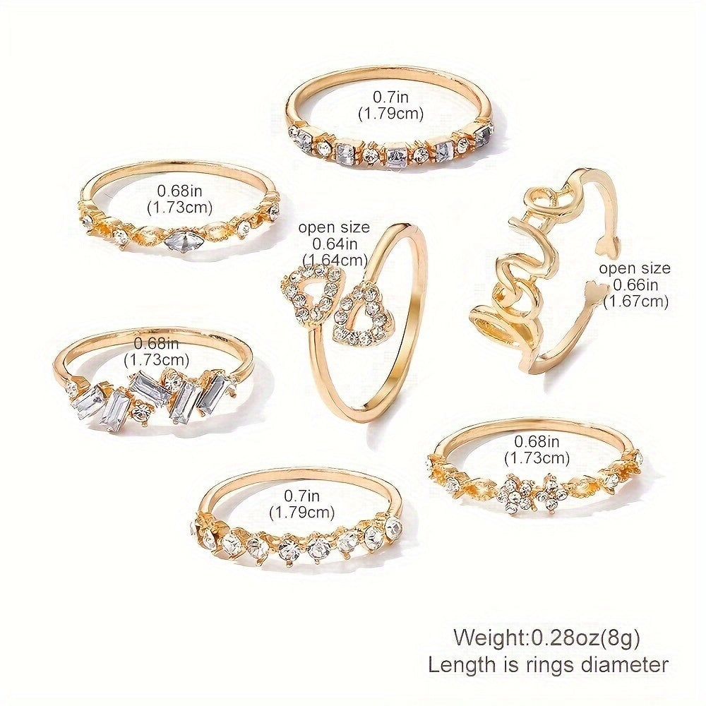 7pcs Retro Boho Rings Set Crystal Pearl Butterfly Golden Rings For Women Jewelry Set Image 2