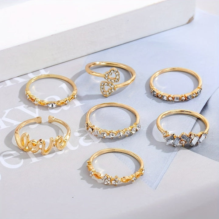 7pcs Retro Boho Rings Set Crystal Pearl Butterfly Golden Rings For Women Jewelry Set Image 3