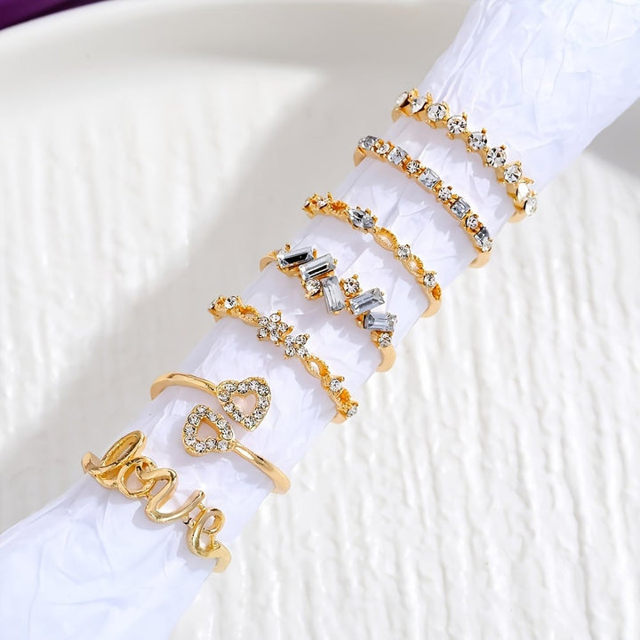 7pcs Retro Boho Rings Set Crystal Pearl Butterfly Golden Rings For Women Jewelry Set Image 4