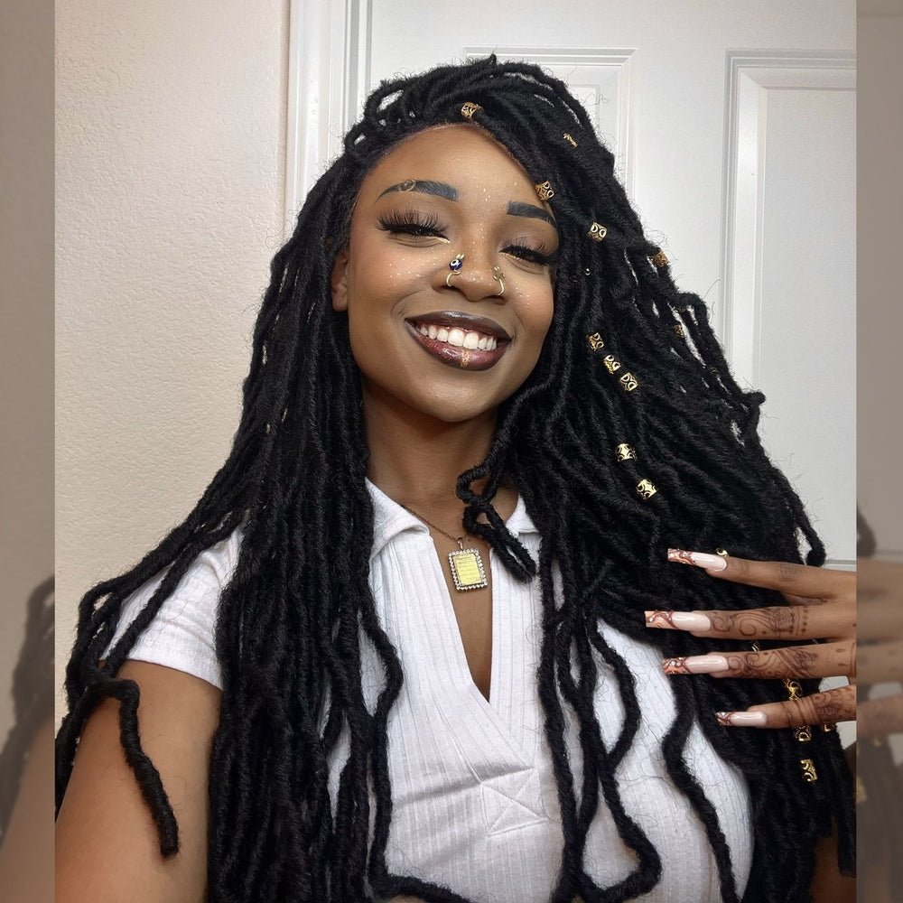 30 Inches Black Faux Goddess Locs 4x4 Lace Closure Wigs Image 2