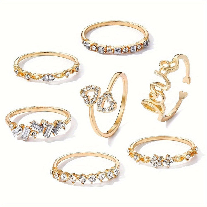 7pcs Retro Boho Rings Set Crystal Pearl Butterfly Golden Rings For Women Jewelry Set Image 7