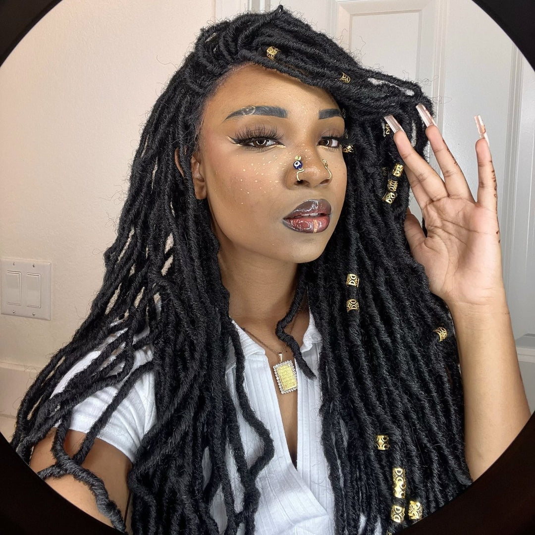 30 Inches Black Faux Goddess Locs 4x4 Lace Closure Wigs Image 3