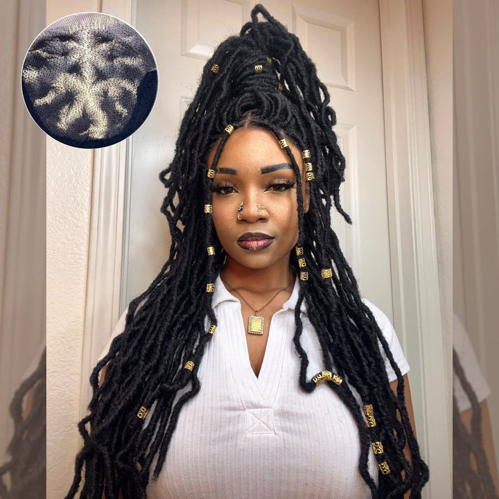 30 Inches Black Faux Goddess Locs 4x4 Lace Closure Wigs Image 4