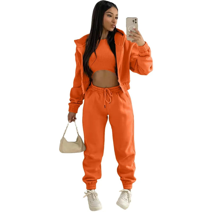 3pcs Womens Clothing Set Fleece-lined Hooded Sweater andSleeveless Tank Top and Sports Sweatpants Pants Image 4