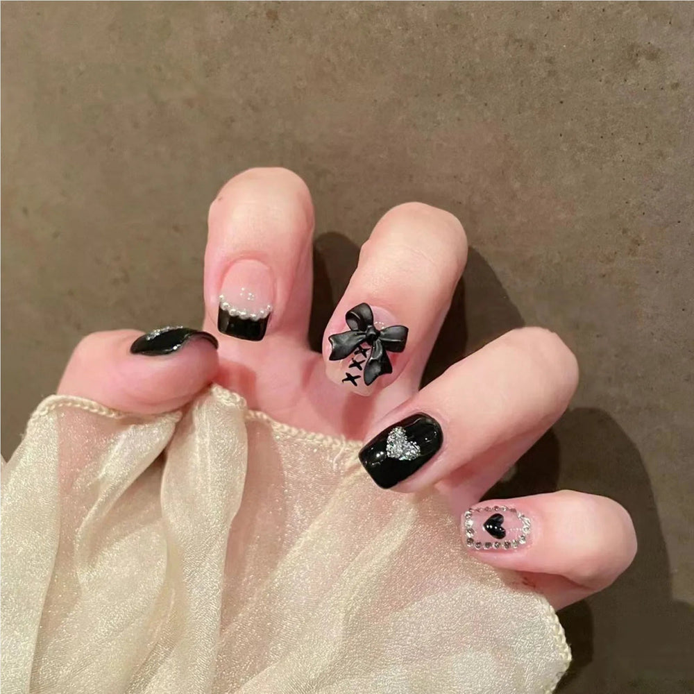 White French Press on Nails 3D Bowknot Fake Nails Tips Full Cover Wearable False Nails for Women and Girls DIY Manicure Image 2